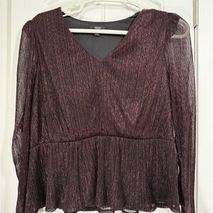 Simply Vera Wang Women’s Metallic Textured V-Neck Peplum Top XL Plum